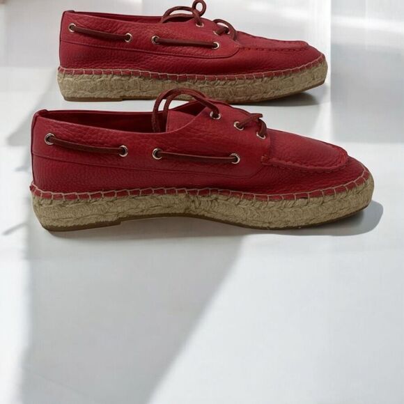 Tory Burch NEW Skipper Boat Grained Nantucket Red Leather Non-Slip Shoe $296  Si - Picture 3 of 6